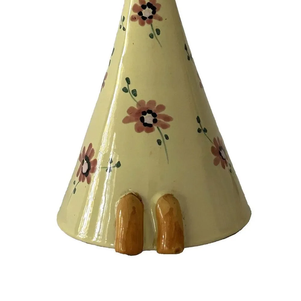 Vintage Italian Pottery Long Neck Cat Bank Signed Italy Hand Painted Floral